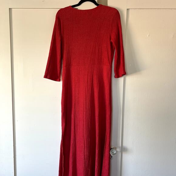 Zara women's red knotted crochet neck maxi dress braided macrame bodice - Picture 7 of 7